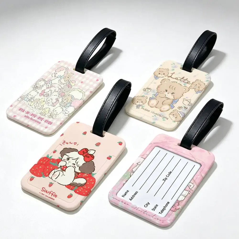 étiquette de bagage en pvc m-mikko chat kawaii, design anti-perte, avec pochette détachable pour carte d'information, accessoire de voyage