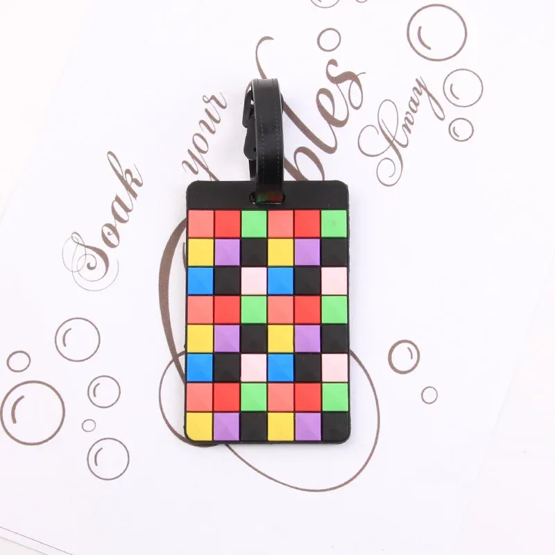 étiquette de bagage imprimée à rayures, puzzle, porte-carte en silicone souple en pvc, passe d'embarquement de dessin animé, étiquettes de bagages d'avion, étiquette de valise