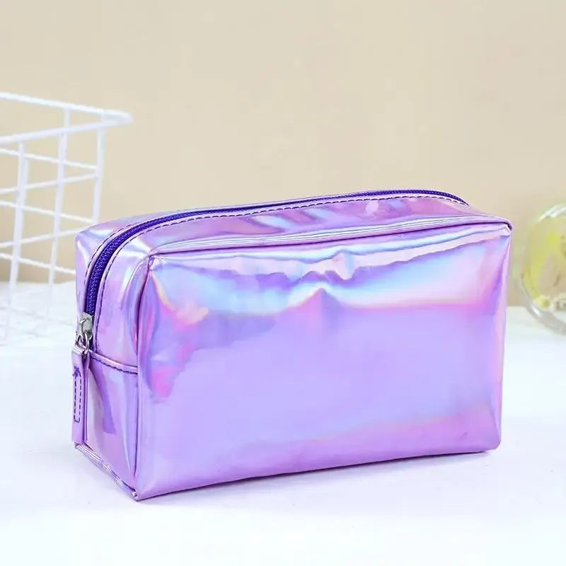 sac cosmétique laser couleur unie, étanche, portable, pour rangement de produits de toilette, sac cadeau maquillage, pochette de maquillage, organiseur de cosmétiques de voyage