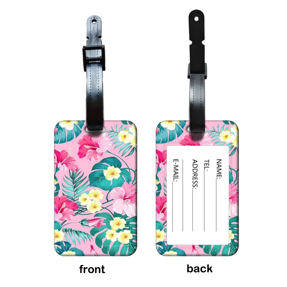 étiquette de bagage motif fleurs et plantes, plume, pour valise et sac à dos, anti-perte, porte-carte d'identification, accessoires de mode pour bagages, cadeaux