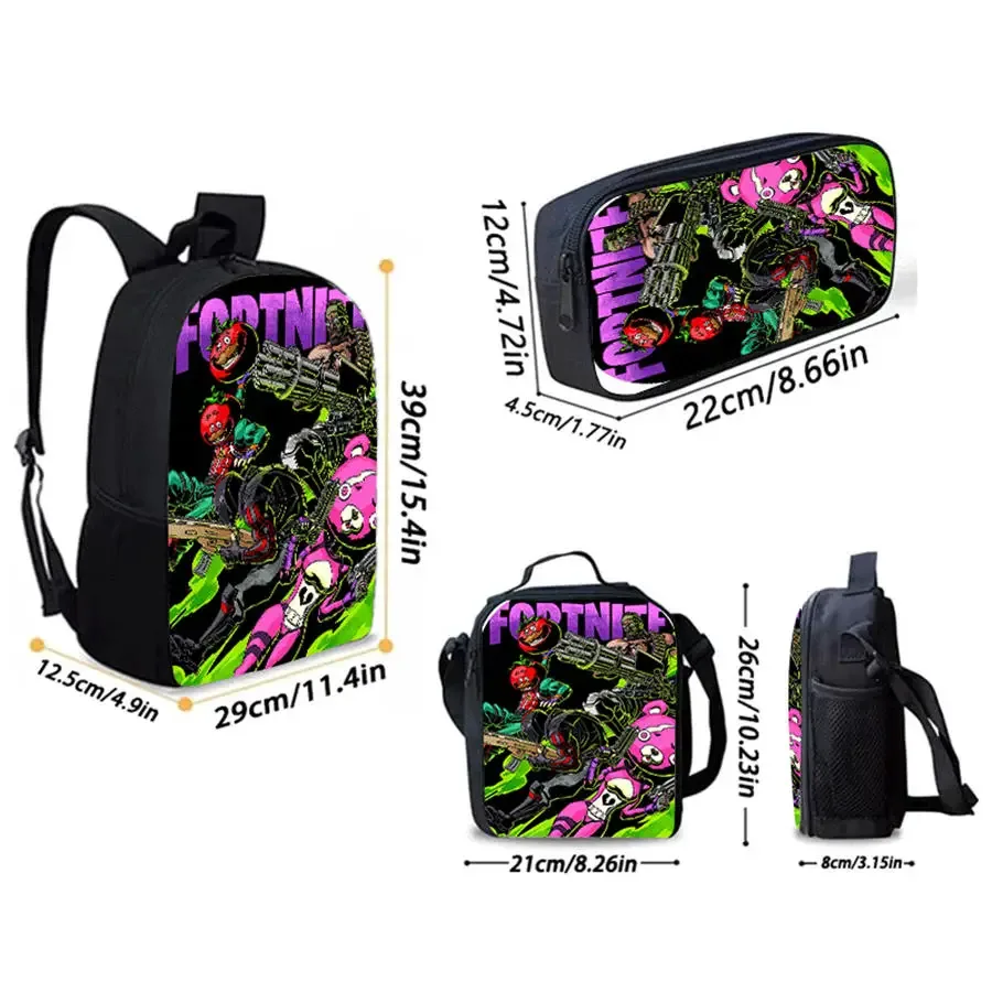 ensemble de 3 sacs à dos pour enfants, sac à lunch et trousse à crayons, sac fortnite à motif de dessin animé, léger pour garçons et filles de 6 à 10 ans, porte-clés imprimé en 3d gratuit