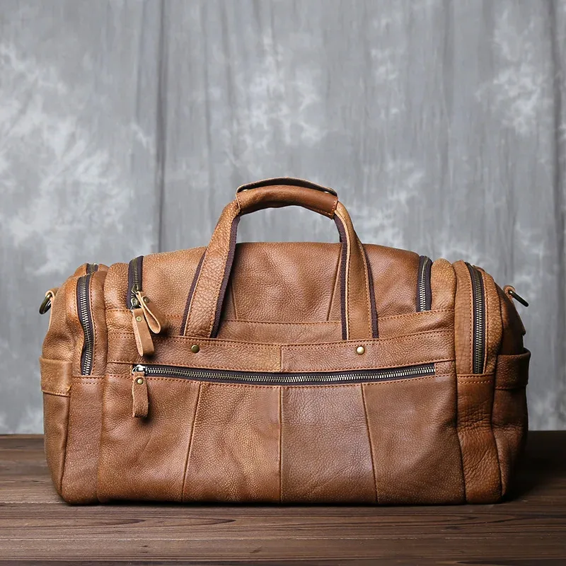 sac à bandoulière rétro en cuir véritable pour hommes, première couche de peau de vache, sac à main de voyage portable minimaliste de grande capacité pour l'extérieur