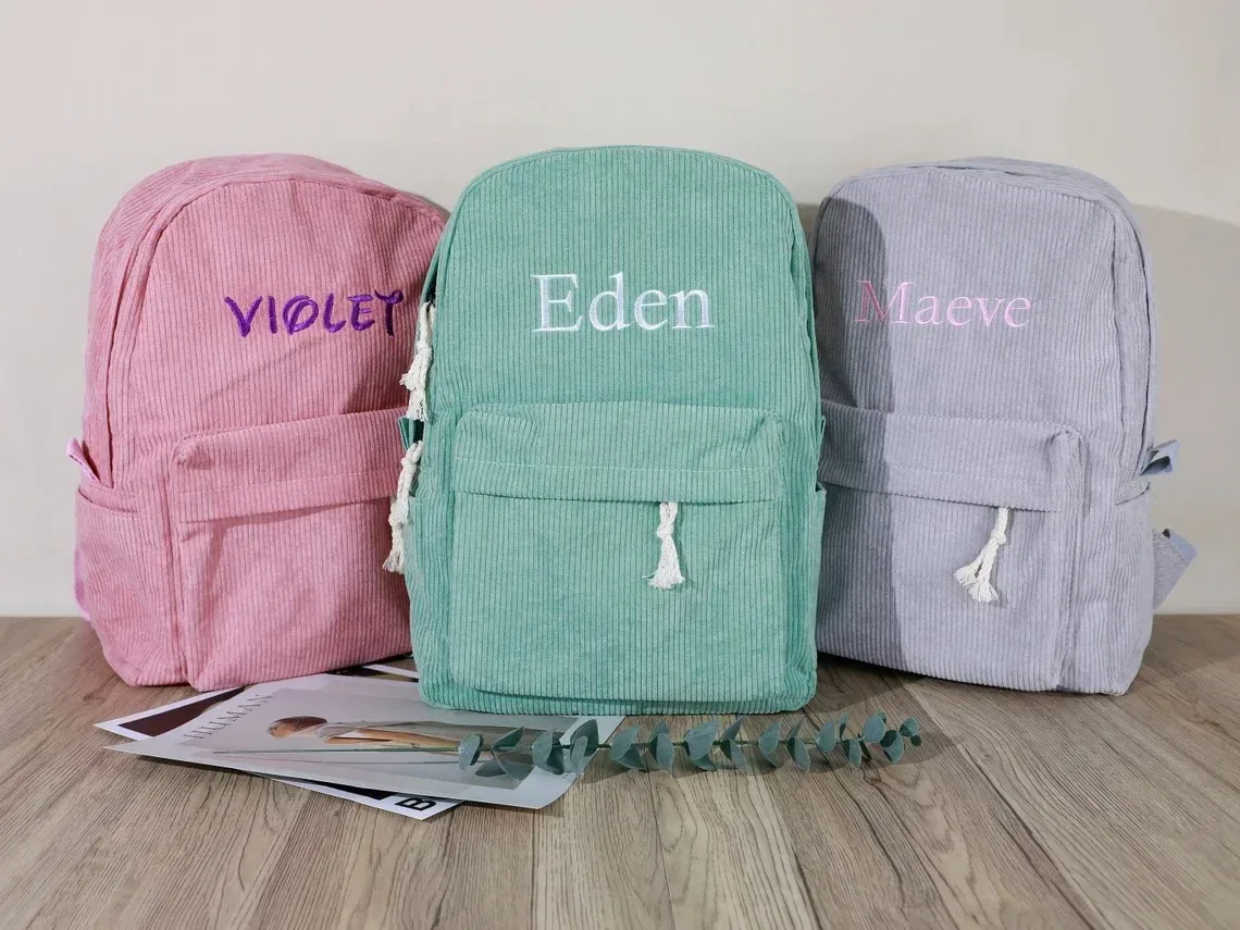 sac d'école pour enfants sac à dos personnalisé pour tout-petits nom brodé sac à dos en velours côtelé pour enfant cadeau d'anniversaire sac pour ordinateur portable retour à l'école