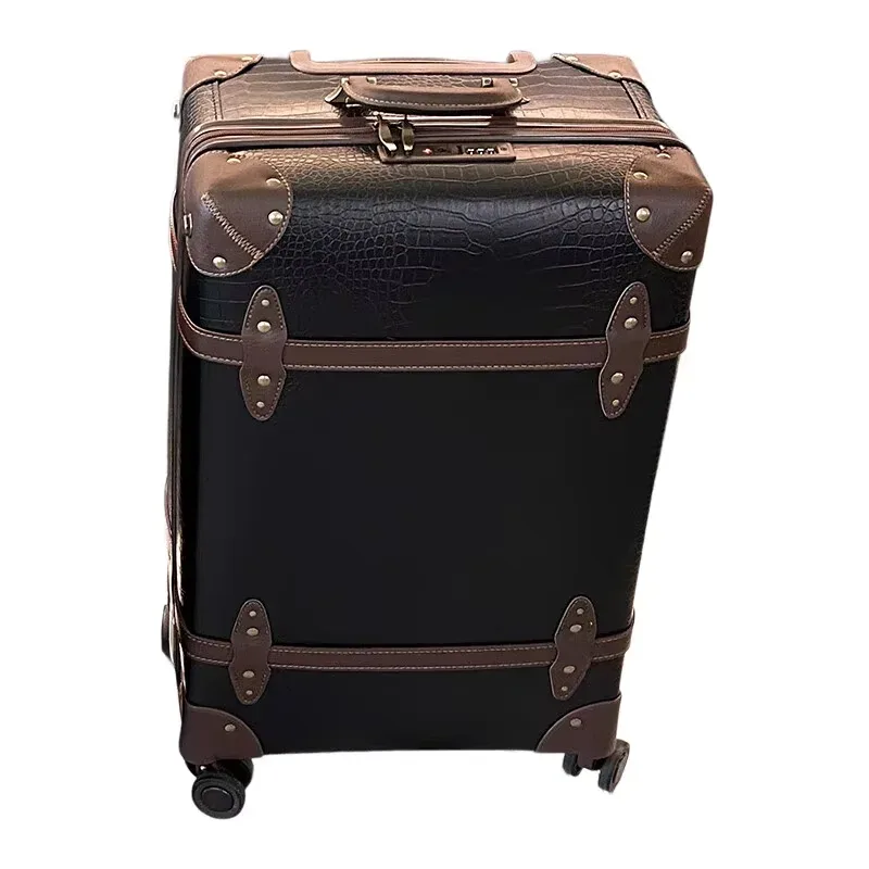 bagage en pu texture crocodile vintage, valise à main de 20 pouces, valise à carreaux de 24/26 pouces, roues spinner de grande capacité, durables pour les entreprises