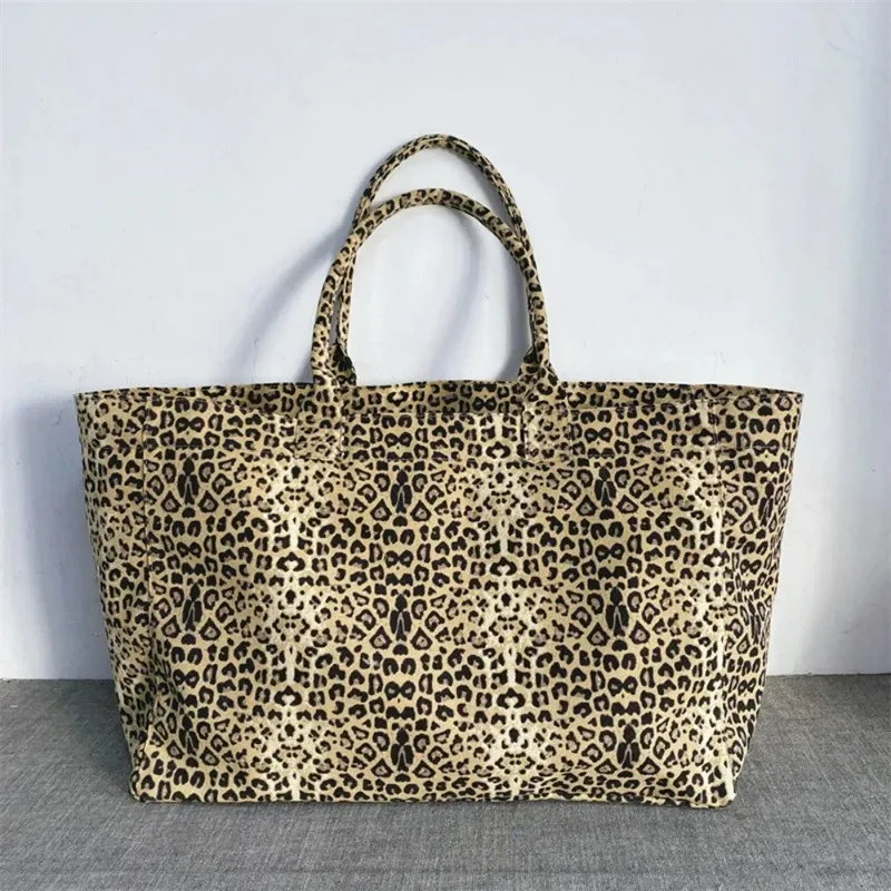 sac fourre-tout en toile rétro à imprimé léopard, sac à bandoulière de grande capacité pour le travail, l'école et le shopping