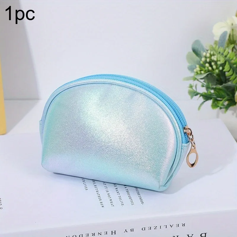 sac en forme de coquille, mini sac de maquillage, pochette cosmétique portable avec fermeture éclair pour femmes, rangement de voyage pour articles de toilette et organisateur de petits objets.