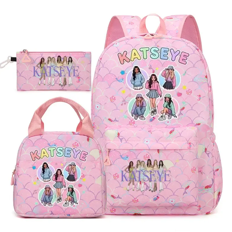 ensemble de sacs à dos katseye 3 pièces, sac à dos grande capacité pour étudiants avec sac à lunch et trousse à crayons, sac à dos décontracté et tendance