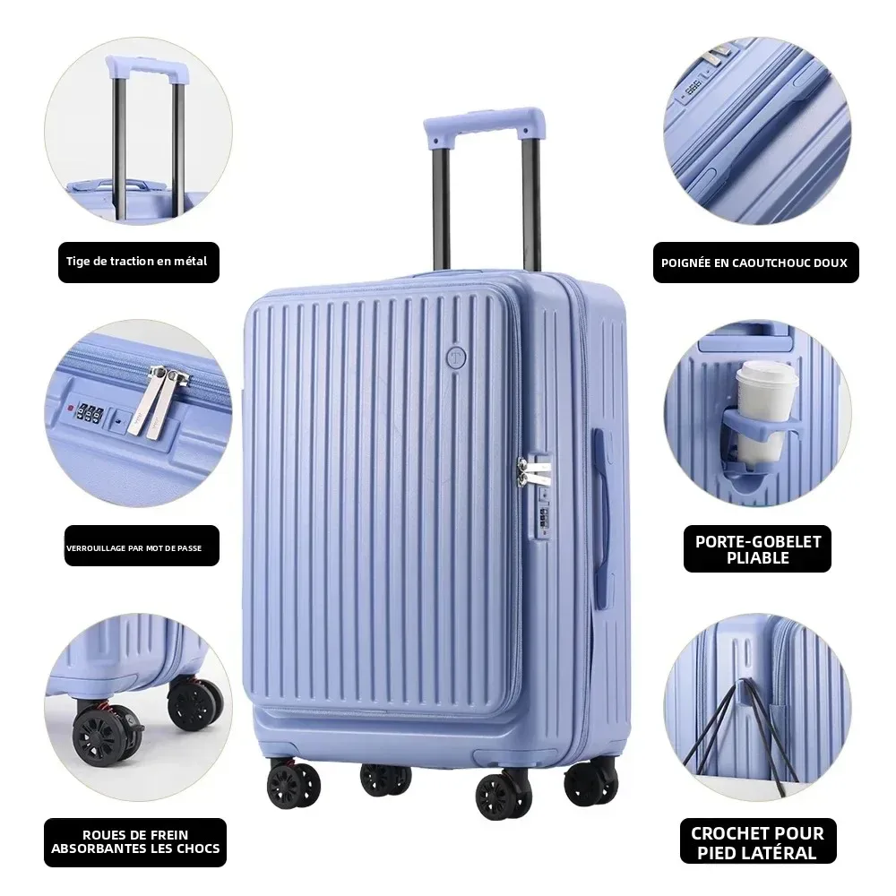 valise extensible multifonctionnelle à ouverture frontale avec porte-gobelet, bagage de grande capacité 360 ° roues amortissantes 20' 24' 28'