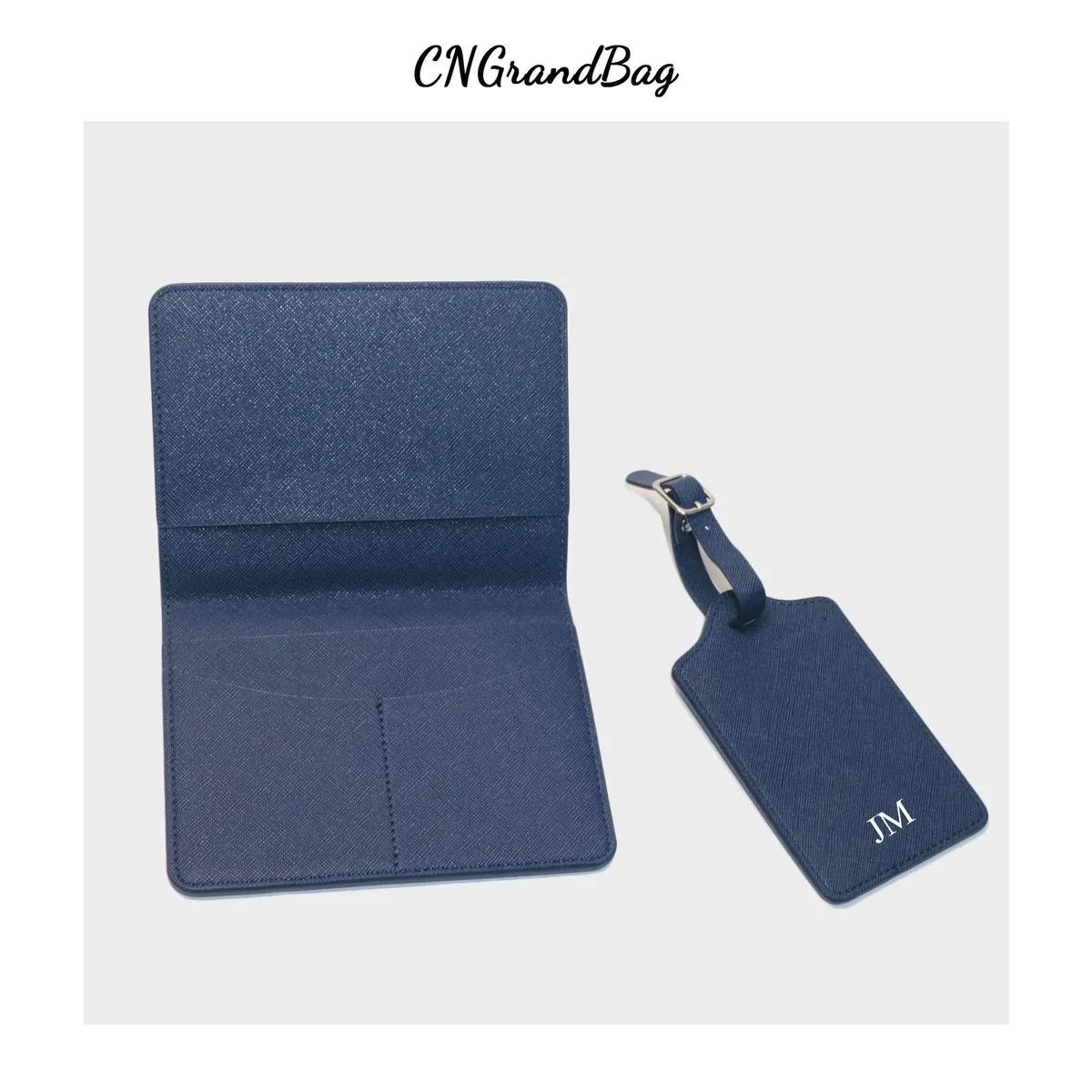 dropshipping - porte-passeport en cuir pu saffiano avec lettres initiales monogrammées gratuites et ensemble d'étiquettes de bagages - accessoires de voyage