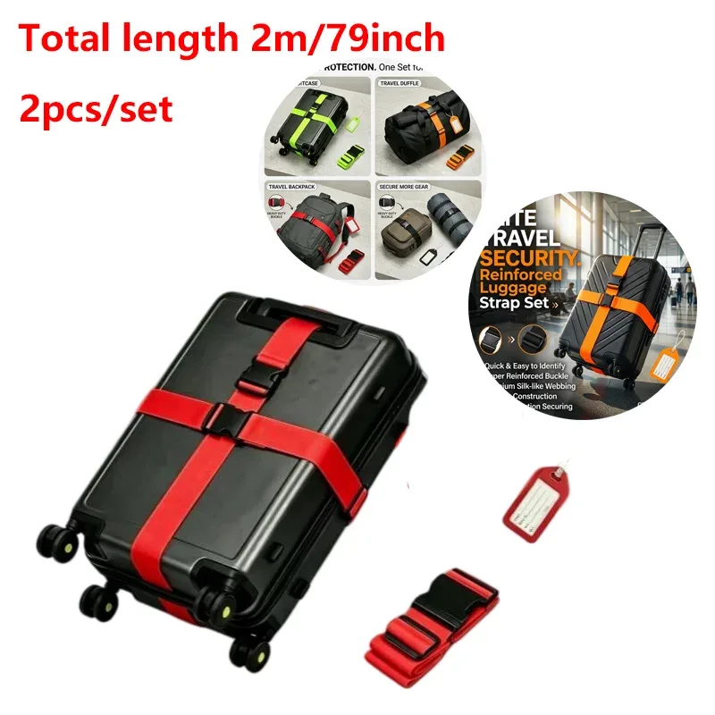 ensemble de 2 pièces - (1 sangle de bagage de 2 m, 1 étiquette d'identification) sangles de bagage et attaches de voyage multicolores et lumineuses, idéales pour sécuriser les bagages, les sacs à main et les bagages de voyage, permettant d'identifier rapidement les bagages personnels grâce à l'étiquette d'identification, un cadeau indispensable pour halloween.