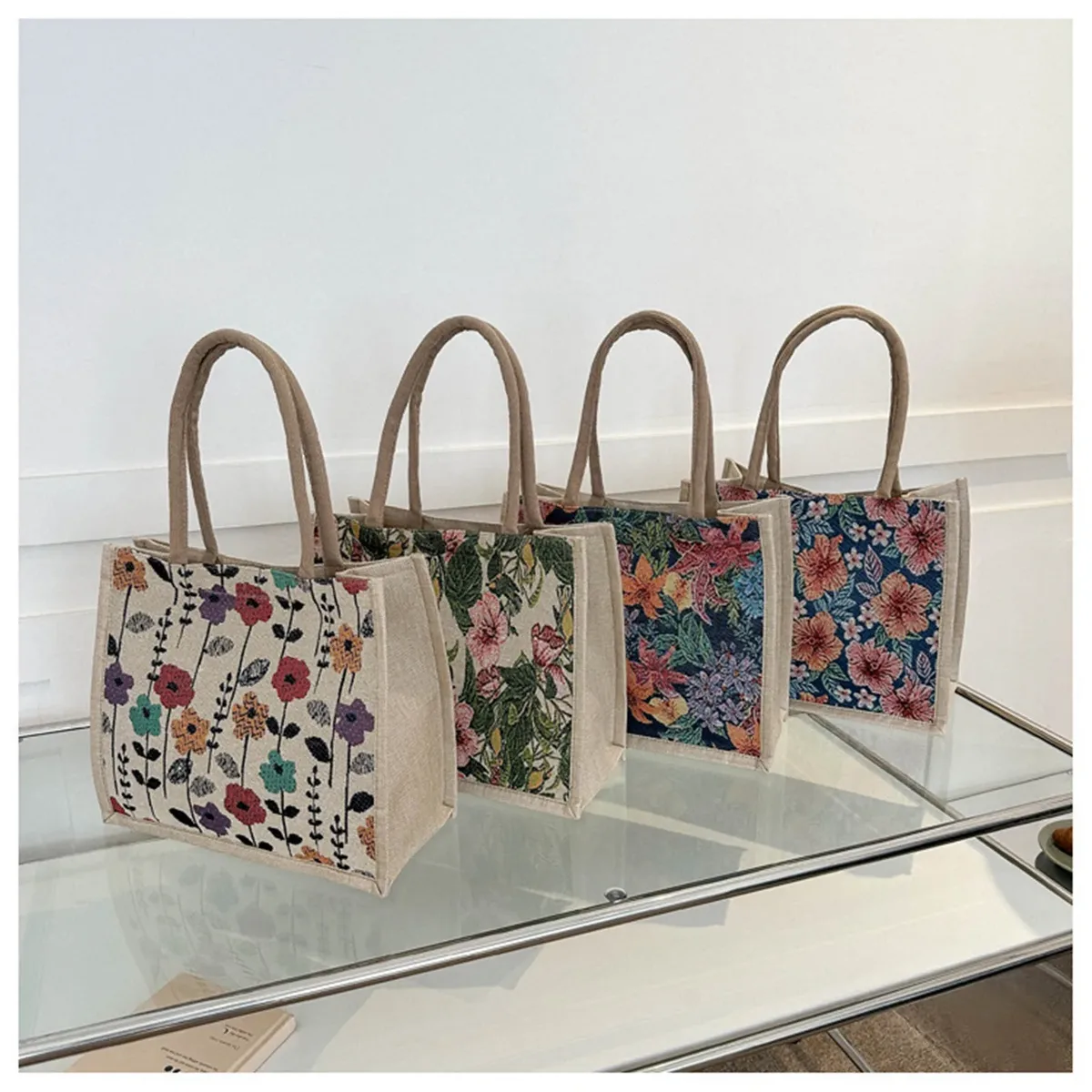 Sac fourre-tout en coton et lin pour femmes, sac à main décontracté pour étudiants, sac à main initié, grande capacité, sacs de plage réutilisables, sac à provisions, document esthétique