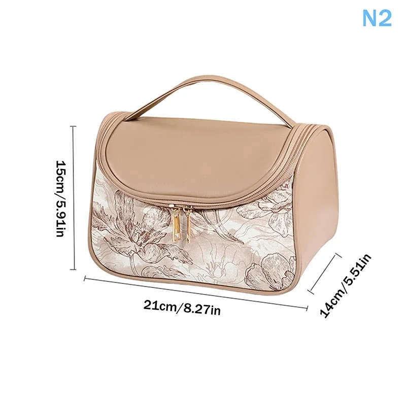 sac de maquillage portable élégant, motif floral en dentelle, sac de rangement cosmétique avec poignée, pochette de toilette de voyage de grande capacité pour femmes