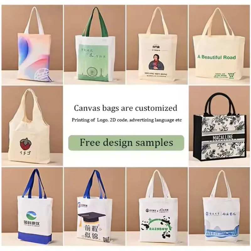20/50/100 pièces en vrac en gros personnalisé toile sac fourre-tout logo image épaule coton lettre femmes shopping sacs à bandoulière