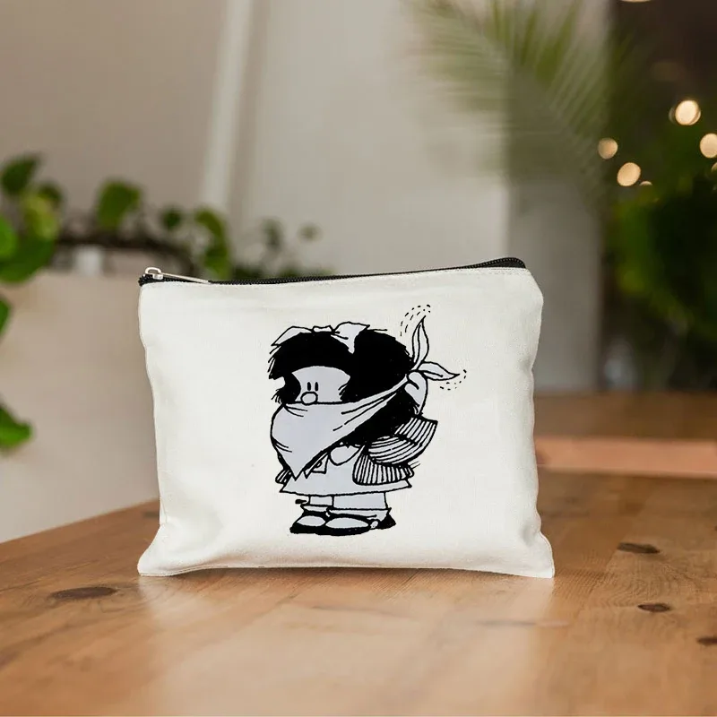 mafalda mignon anime cosmétique trousse de maquillage crayon organisateur fermeture éclair kawaii maquillage pochette sac à main voyage trousses de toilette cadeau
