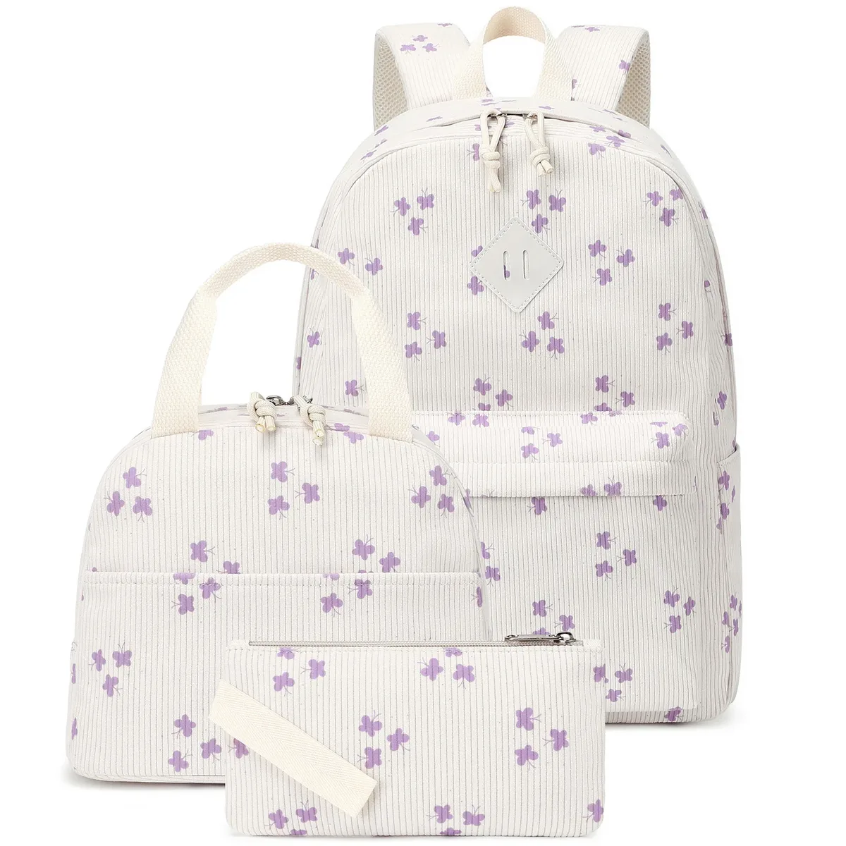 nouvel ensemble de sacs à dos 3 pièces en velours côtelé de haute qualité 2026 pour filles, légers, à imprimé floral, pour écolières du primaire