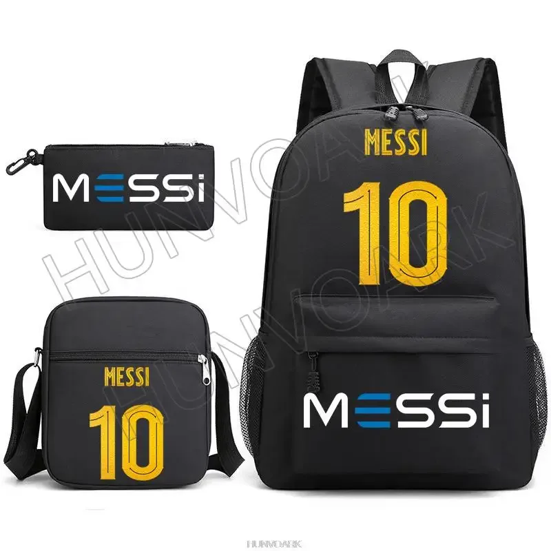sac à dos super stars messi pour enfants, football, école, voyage, ordinateur portable, adolescents, étudiants, femmes, hommes, 3 pièces
