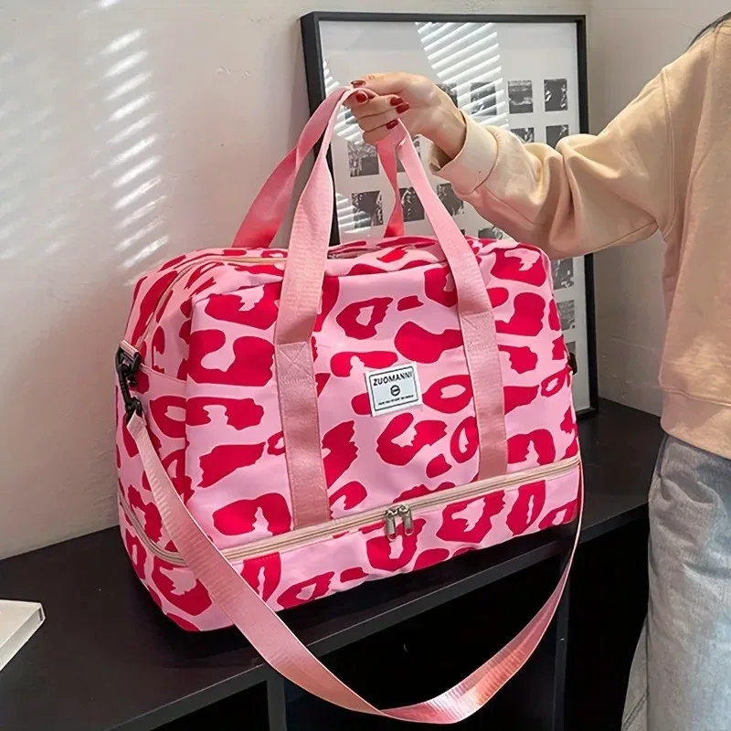 Sac de voyage en nylon de grande capacité avec imprimé animal, sac de sport et de gym, sac de week-end portable pour femmes, sac de nuit.