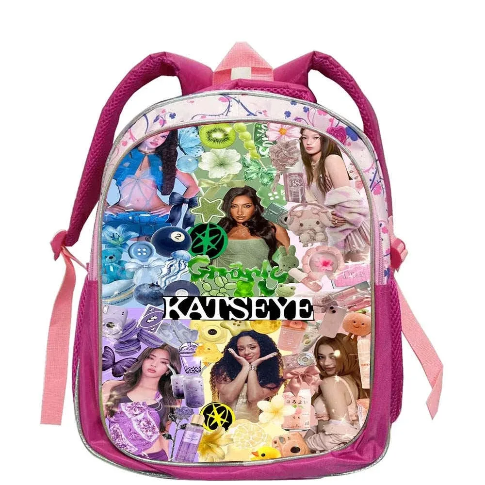 sacs à dos tendance katseye roses pour enfants, sacs d'école pour adolescentes et adolescents, sac à dos décontracté et tendance 12 pouces