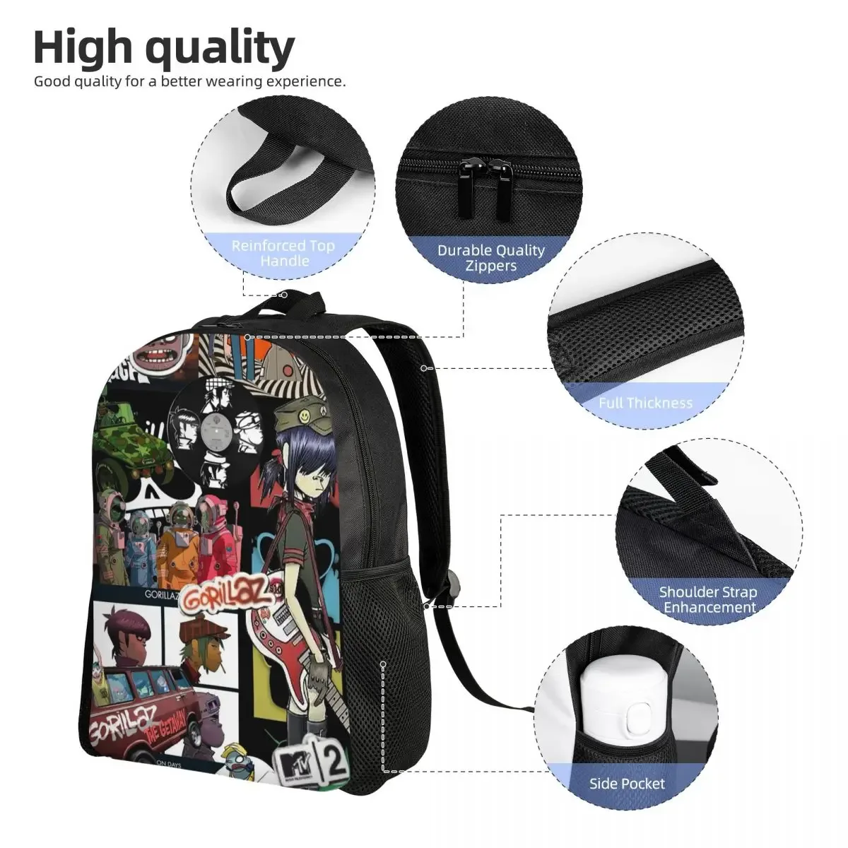 sac à dos de groupe musical gorillaz, sac à livres pour étudiants garçons et filles, sac d'école, sacs à bandoulière pour ordinateur