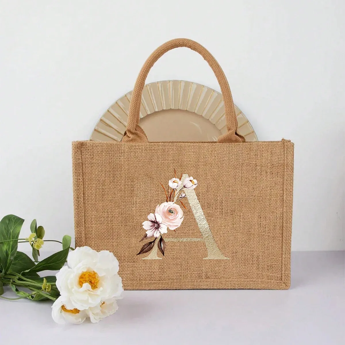 nouveau sac à main élégant en lin à motif lettres dorées, sac à main portable multifonctionnel, sac en lin, sac à main simple grande capacité, sac de rangement décontracté portable, sac de courses multifonctionnel, nouveau design, grande capacité, parfait pour le shopping