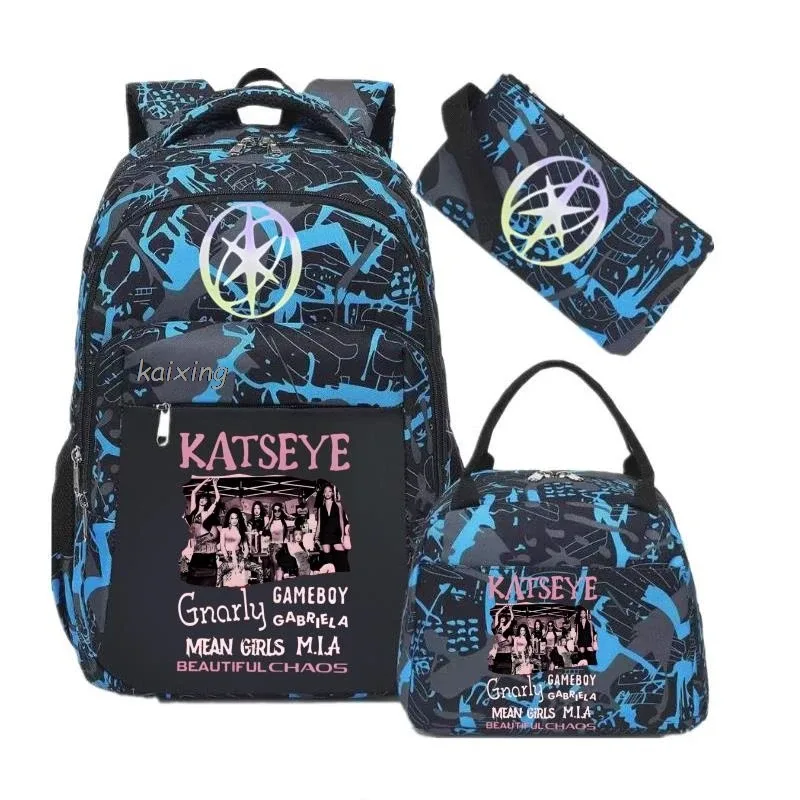 hot katseye drôle impression sacs à dos avec sacs à déjeuner multi-poches camouflage adolescents voyage sac à dos pour ordinateur portable femmes sac d'école mochila