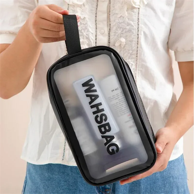 sacs à cosmétiques en pvc imperméables, grande capacité, sac de rangement de maquillage de voyage, sacs à main transparents en pu, sacs de lavage portables, 1/3 pièces, nouveau