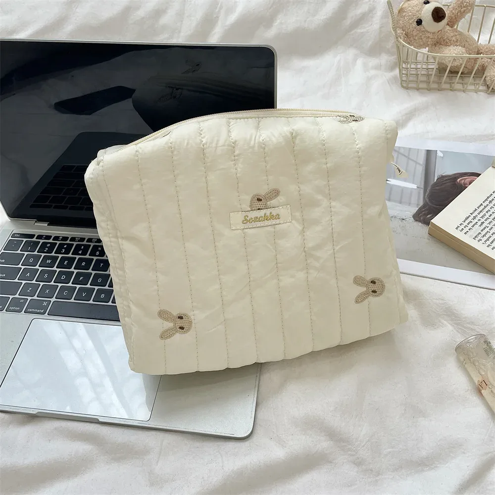 sacs de rangement de maquillage multifonctions brodés de lapin mignon, sac à main pour femmes et filles, sacs de rangement de cosmétiques, grande taille