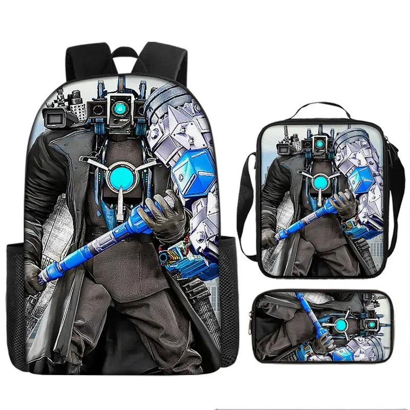 sacoche de livre et de stylo pour étudiants, 3 pièces, toilette, haut-parleur titan, caméraman, sac à dos titan clockman