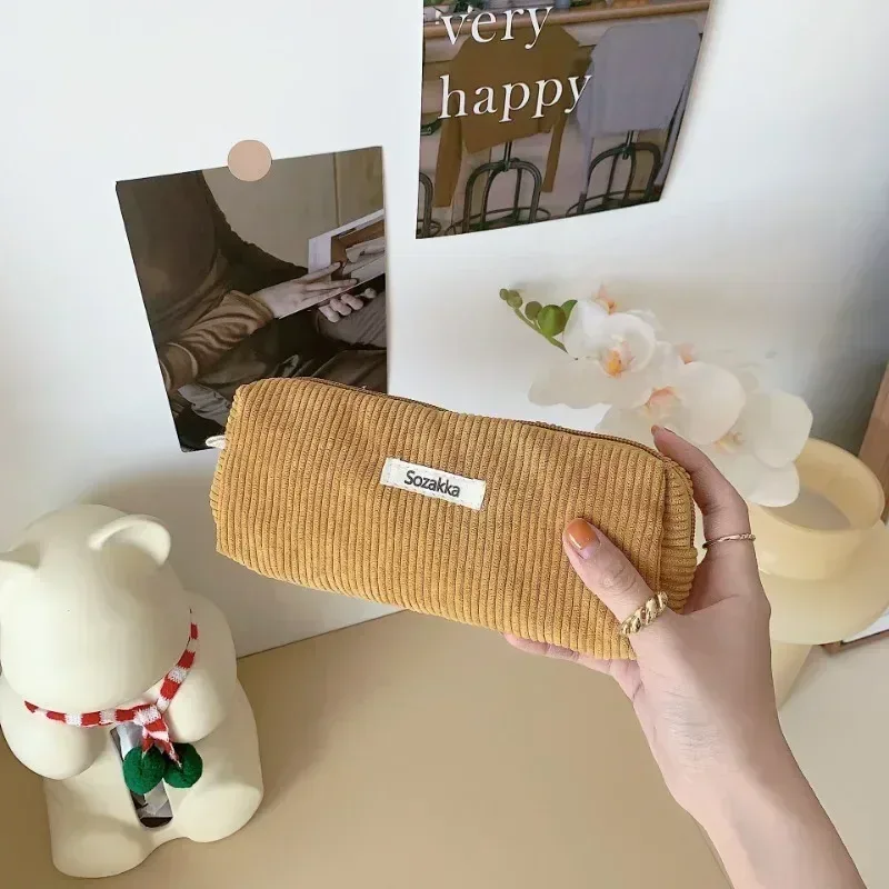 grands sacs à cosmétiques doux pour femmes, trousse de toilette de maquillage, trousse de maquillage de voyage à la mode, trousse de rangement pour crayons et pinceaux en velours côtelé