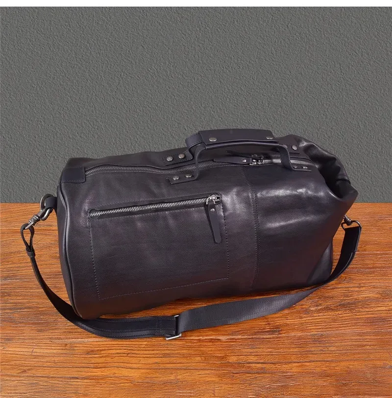 sac à bandoulière en cuir de vachette pour hommes, sac de voyage en plein air, noir, multifonctionnel, designer décontracté, grande capacité