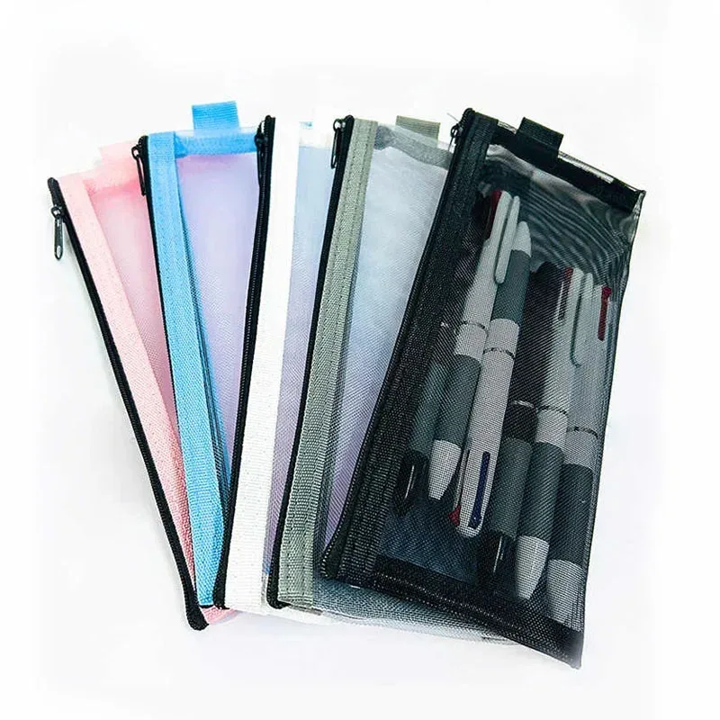 fille maille sac cosmétique filets papeterie crayon sac étui support fermeture éclair portable rouges à lèvres clés pièce de monnaie charge câble organisateur étui