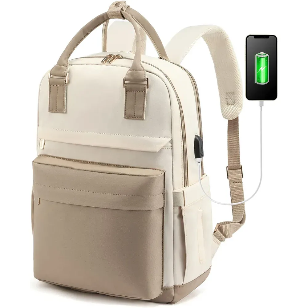 sac à dos pour ordinateur portable de 15,6 pouces pour femmes, avec port usb, grande capacité, sac de voyage étanche, sac à dos vintage