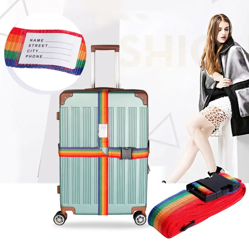 sangle de bagage réglable, ceinture croisée, accessoires de voyage, sangle de valise, arc-en-ciel, environnement d'emballage de bagages