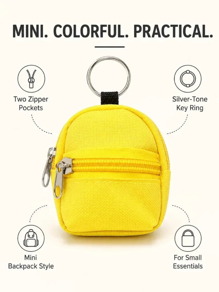 mini sac à dos porte-monnaie porte-clés avec deux poches zippées, pochette de rangement fonctionnelle pour petits essentiels, joli accessoire de sac pour le quotidien