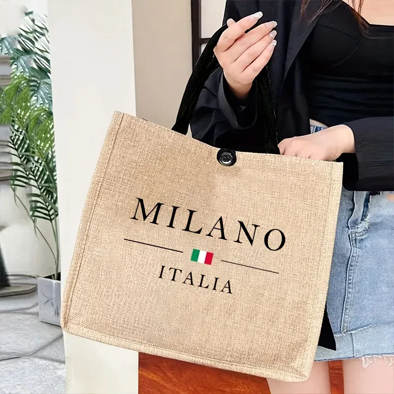 sac fourre-tout en lin la dolce vita lemon, imprimé côte d'amalfi italie, sac de plage réutilisable pour femmes, sac de shopping d'été