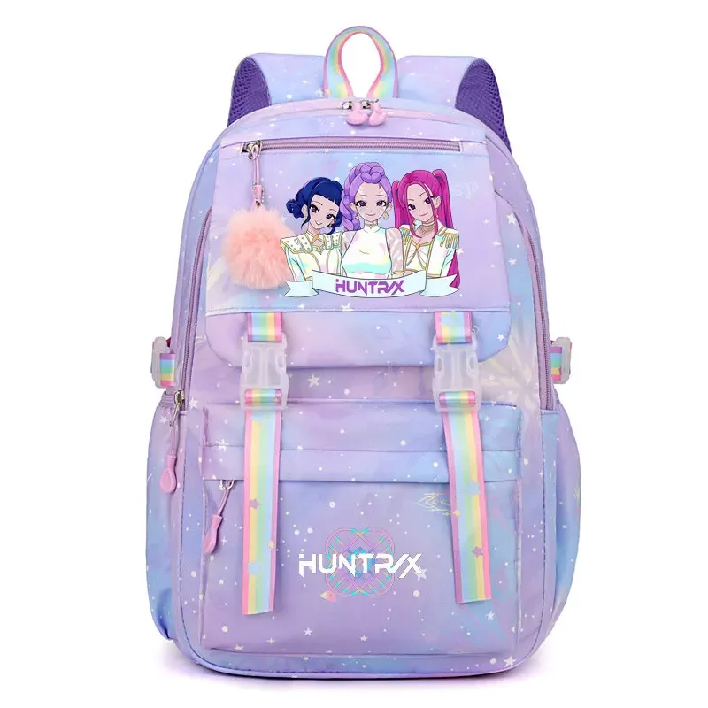 sacs à dos k-pop demon hunters, imprimés aux couleurs vives, en nylon, simples, grande capacité, pour l'école, avec boucle, pour ordinateur portable, pour adolescents