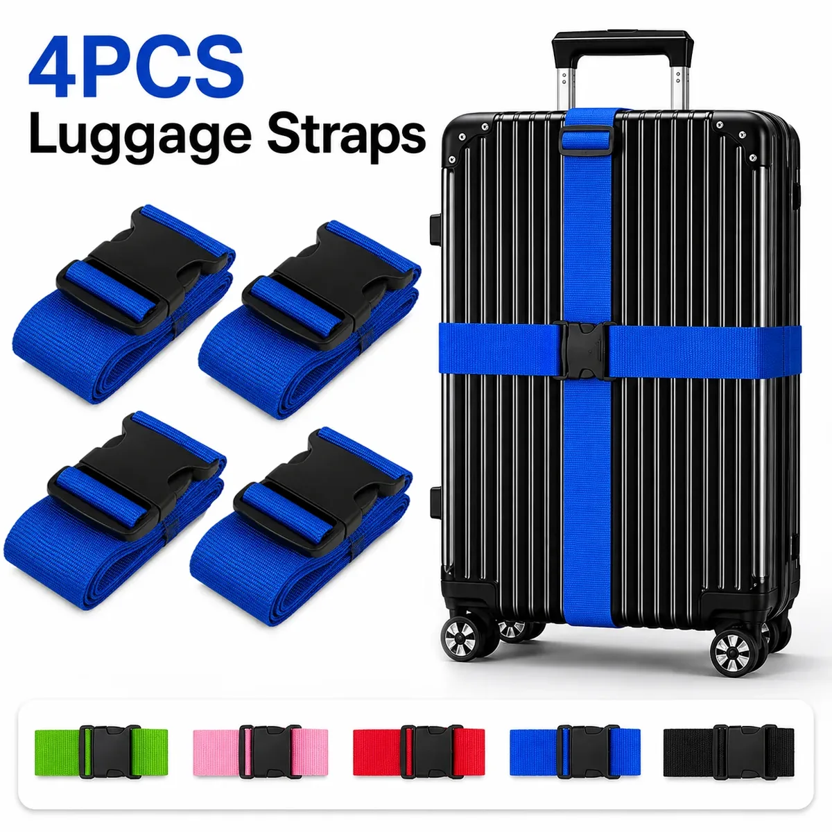 Sangles de bagages réglables (4 pièces) – Ceintures de valise en sangle avec boucle de sécurité pour valises de 20 à 32 pouces – Accessoires de voyage