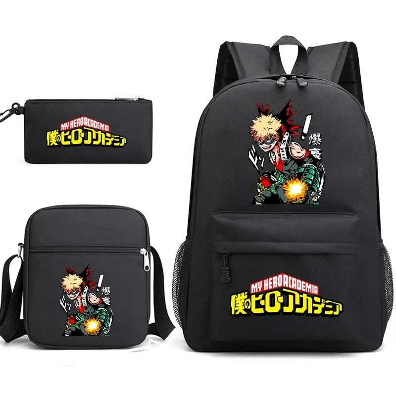 ensemble de sacs à dos scolaires imprimés my hero academia, 3 en 1, avec sac à bandoulière, trousse à crayons, pour garçons, filles, enfants