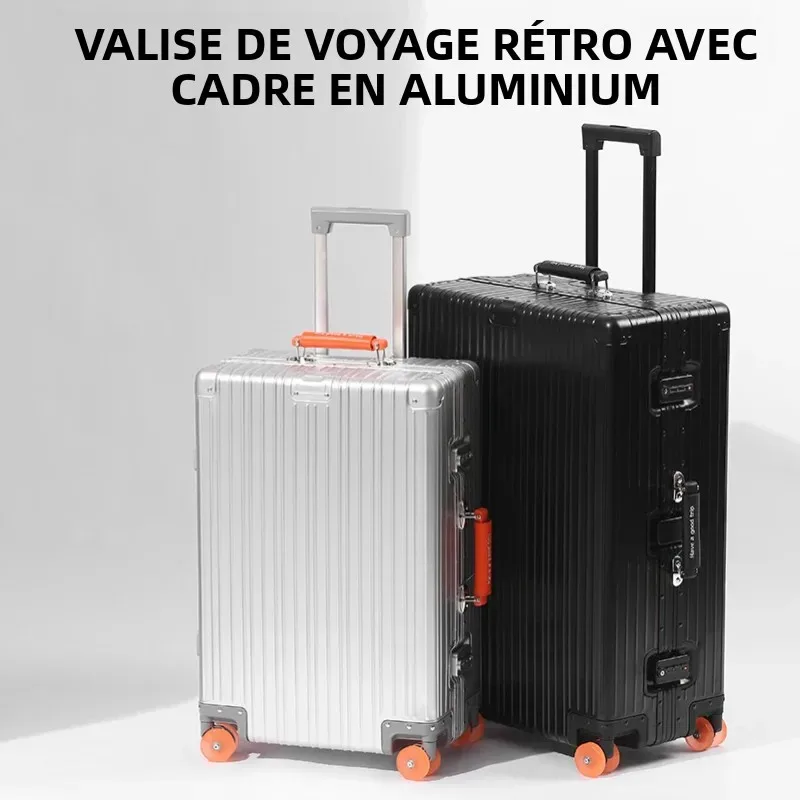 valise en alliage d'aluminium et de magnésium, grande capacité, avec serrure à combinaison, roulettes transparentes, valise à roulettes pour affaires
