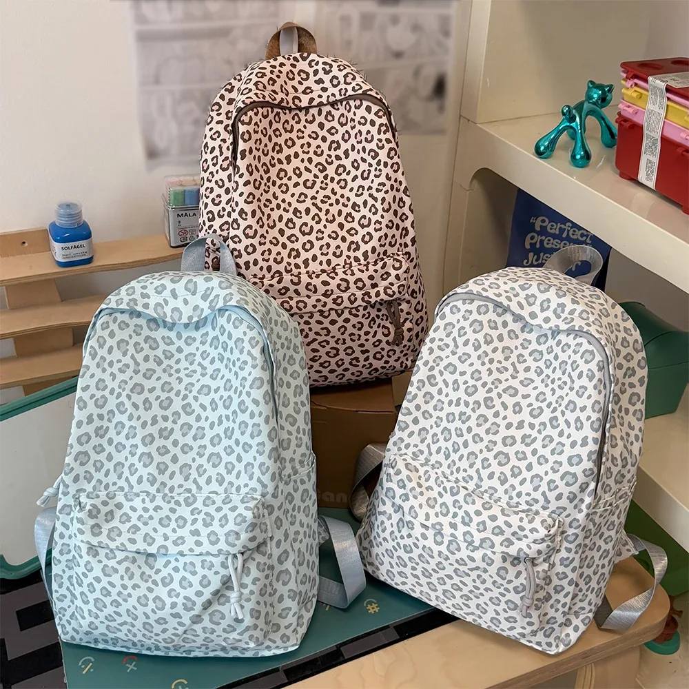 sac à dos imprimé léopard, sac à dos décontracté à motif léopard, multi-poches, en nylon souple, pour les promenades quotidiennes, les sorties du week-end, les sorties en ville