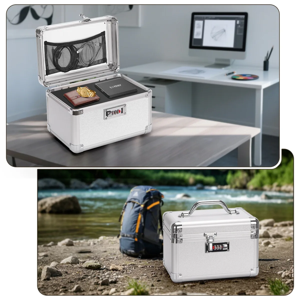 grande boîte de verrouillage – mallette de rangement de sécurité verrouillable de 10,2 x 6,7 x 6,9 pouces avec serrure à combinaison, boîte à médicaments verrouillable pour articles personnels