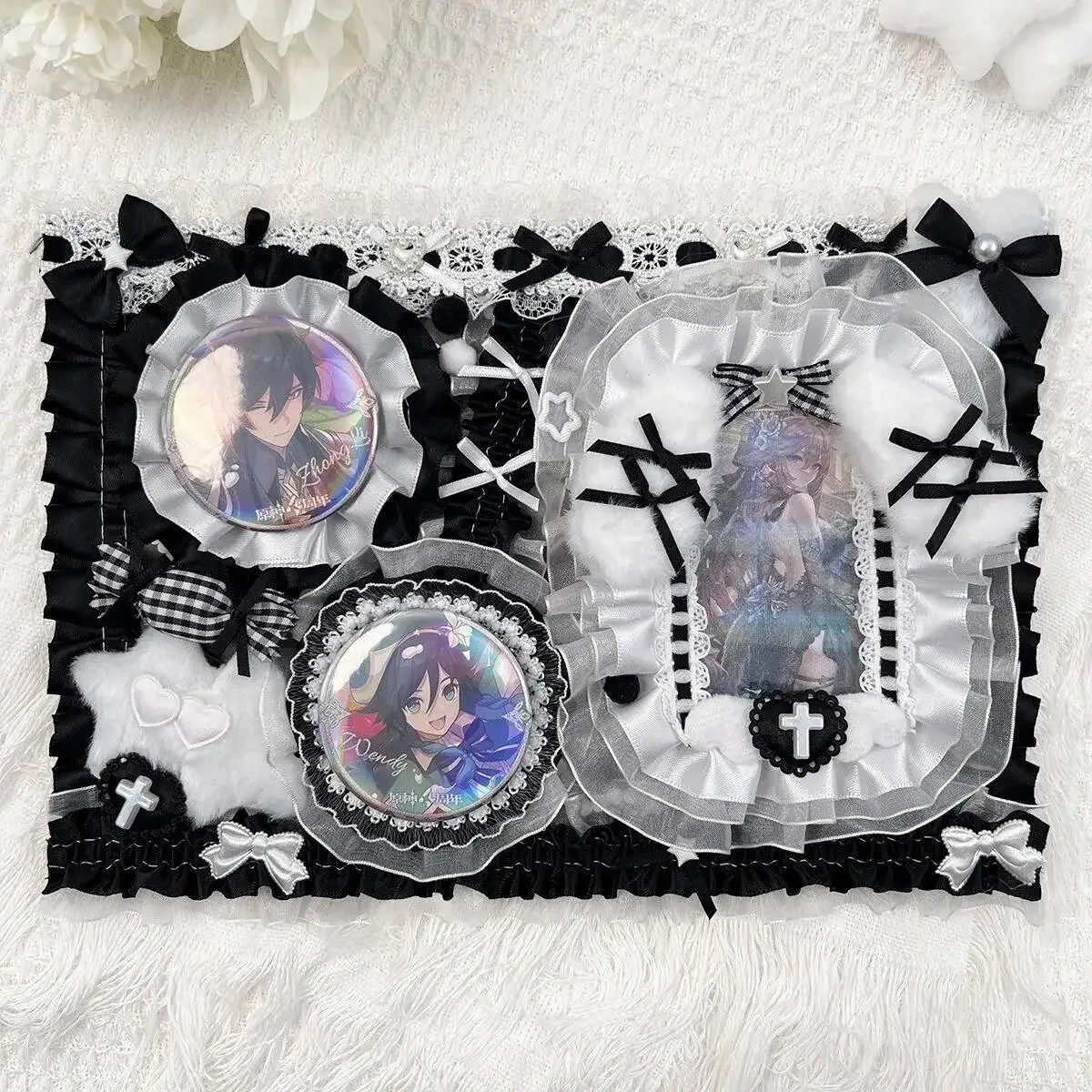 accessoires pour sac ita : porte-cartes et porte-badges anime, organisateur de broches et épingles en ruban et dentelle, insert décoratif pour sac ita, présentoir et rangement pour badges