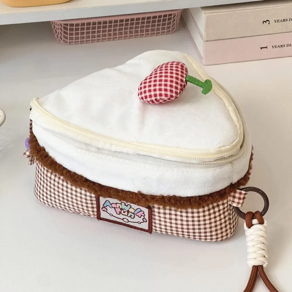 sac de maquillage multifonctionnel en cerise, grande capacité, design à rabat, trousse de toilette, sac à appareil photo triangulaire, voyage
