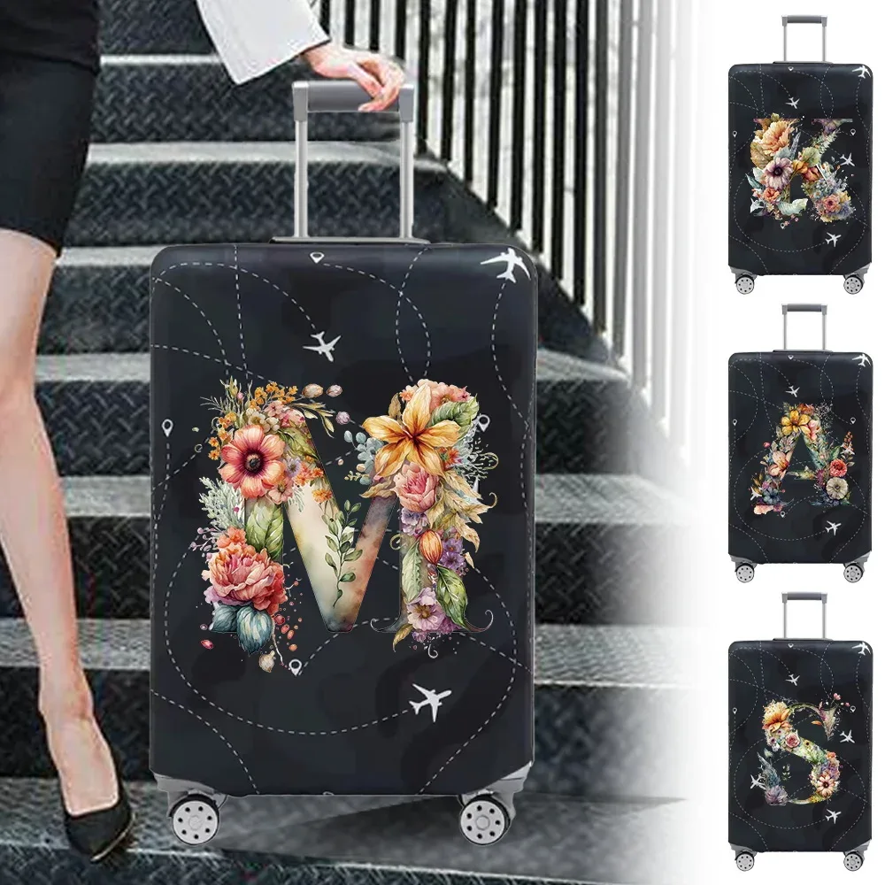Housse de valise de voyage, housse de protection en tissu extensible pour valises de 18 à 28 pouces, série de lettres florales