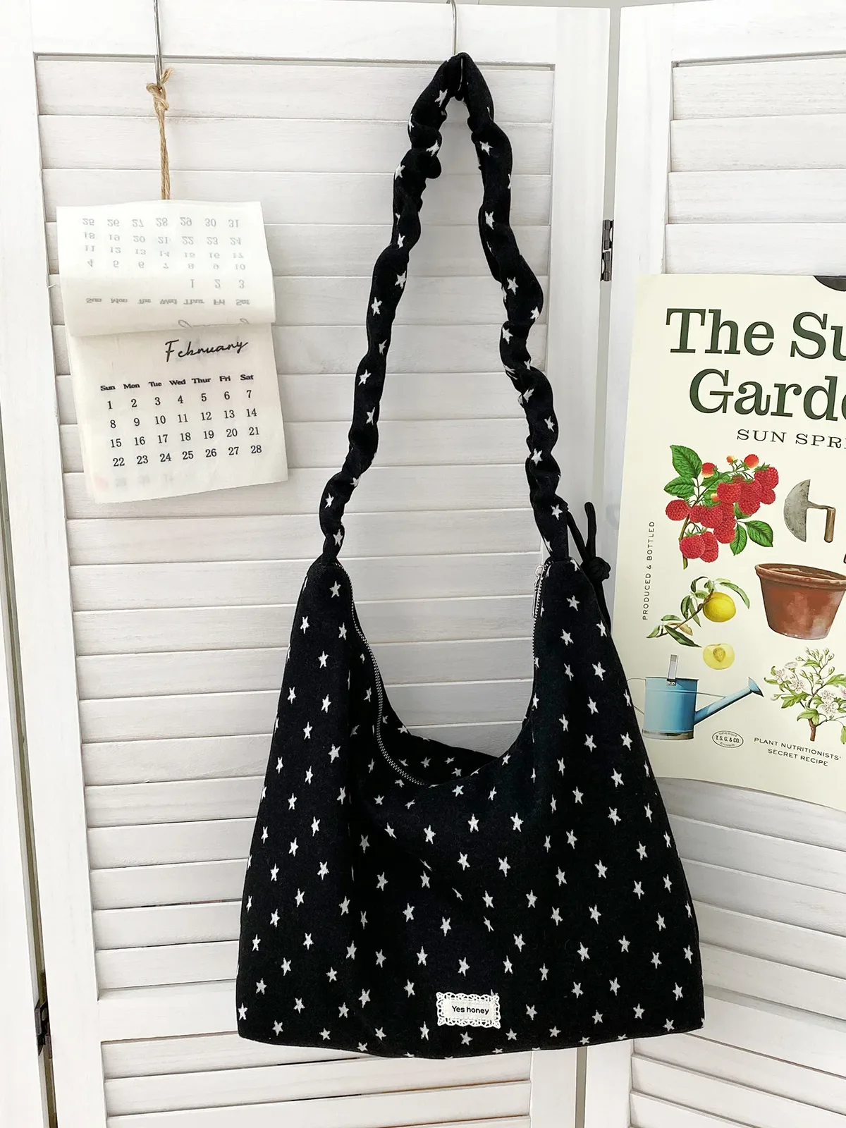 sac bandoulière coréen à imprimé étoiles, noir et blanc, grande capacité, sac hobo décontracté à rayures, sac à main polyvalent pour écolière