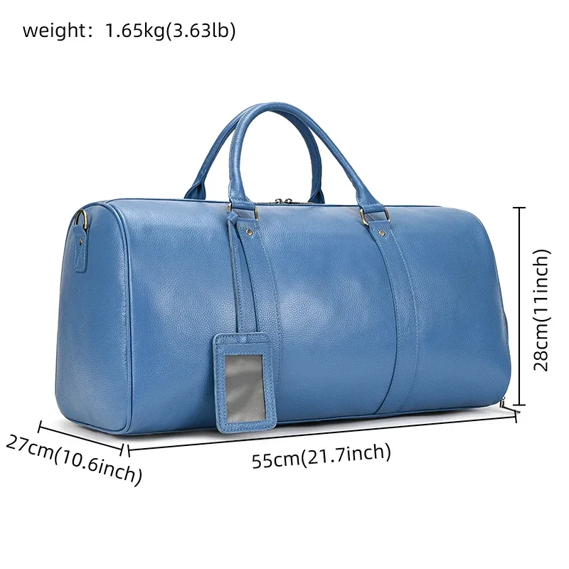 sac de voyage en cuir véritable de grande capacité pour hommes et femmes, en cuir de vache noir souple, polochon de voyage décontracté, grand sac à bandoulière pour week-end
