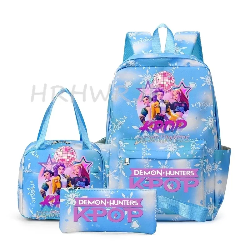 sac à dos kpop demon hunter avec imprimé neige, cartable pour adolescents avec sac à bandoulière pour usage quotidien, sacs de voyage décontractés pour filles, 3 pièces