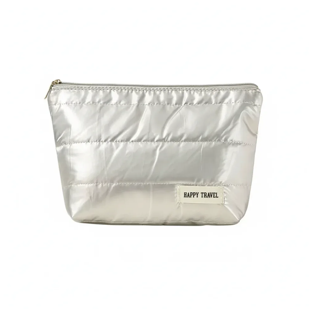 sac de maquillage portable de style pochette, grande capacité, sac cosmétique or/argent, léger, imperméable, sac organisateur pour femmes