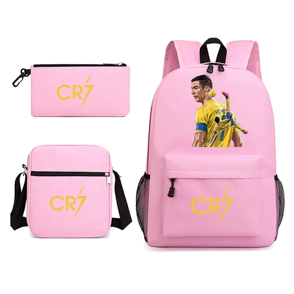 sac à dos ronaldo cr7 pour garçons et hommes, sac à bandoulière pour l'école, 3 pièces, trousse à crayons pour les fans, cadeau pour adolescents, garçons et filles, sac à dos de jour pour l'extérieur