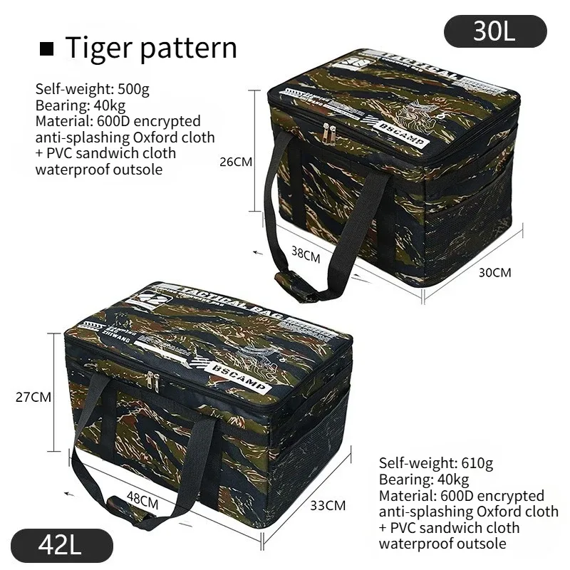sac de rangement tactique pour le camping 30-42l - boîte pliable isolée pour pique-nique, vaisselle et équipement de terrain, imperméable